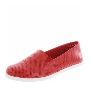 Red Perforated Slip On Shoes